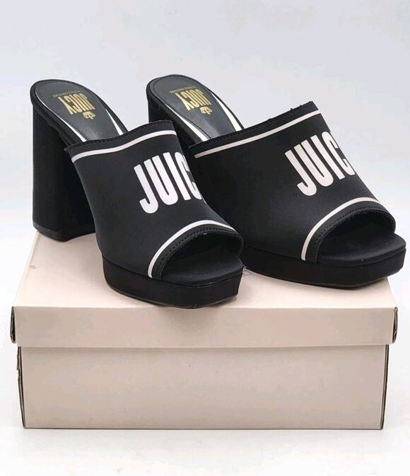 Juicy Couture Shoes - Juicy Couture Juicy Girly Womens Size 8.5 M Heeled Sandals Black White Logo